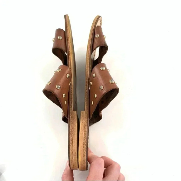 niccolo vacari womens sandals 10 brown Italian leather straps studded slides - Picture 5 of 12